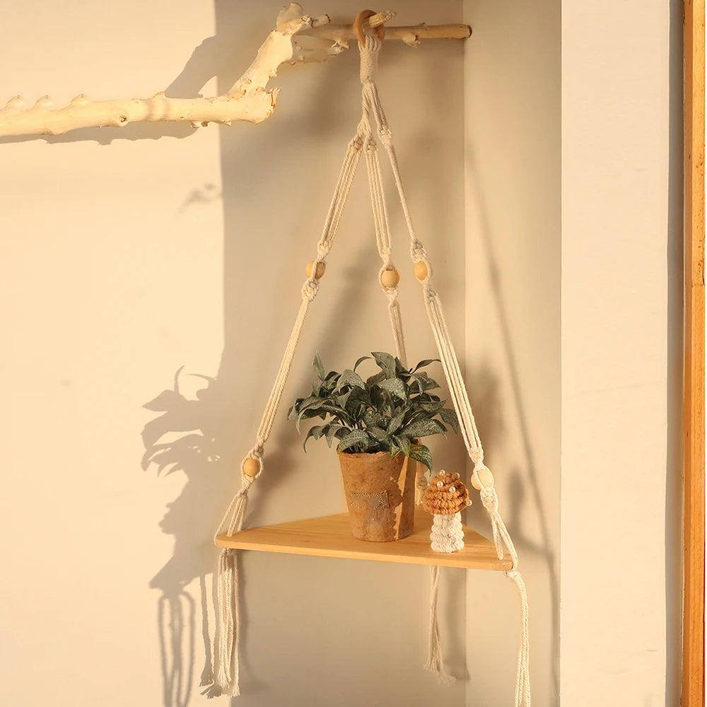 Mensola in legno a 1/2/3 Piani - Supporto per angolo con design triangolare