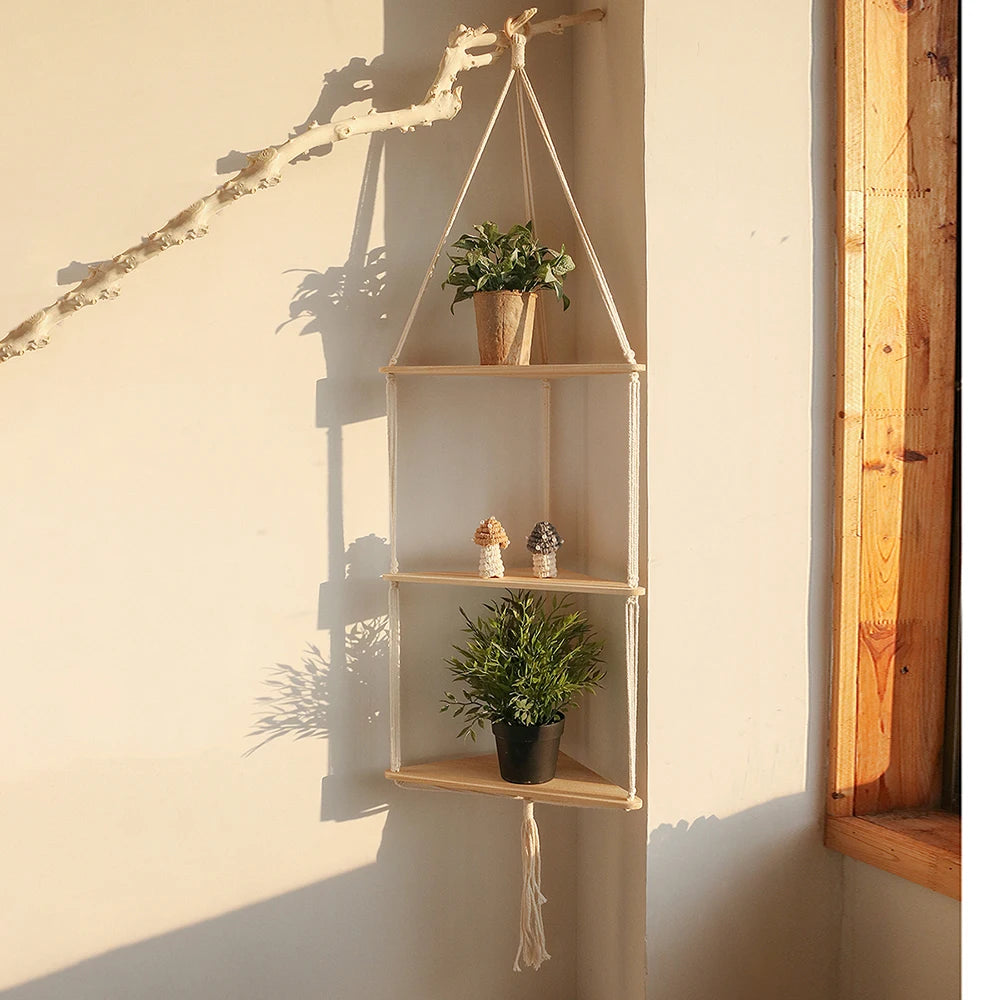 Mensola in legno a 1/2/3 Piani - Supporto per angolo con design triangolare
