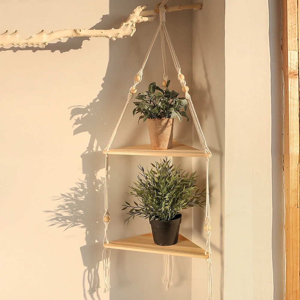 Mensola in legno a 1/2/3 Piani - Supporto per angolo con design triangolare